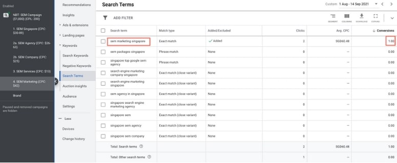 google ads audit search terms level